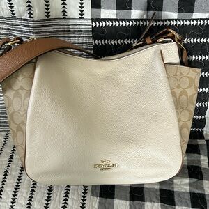 LAST PRICE DROP   C-2855 Rori Shoulder Bag in Colorblock Canvas Chalk Leather